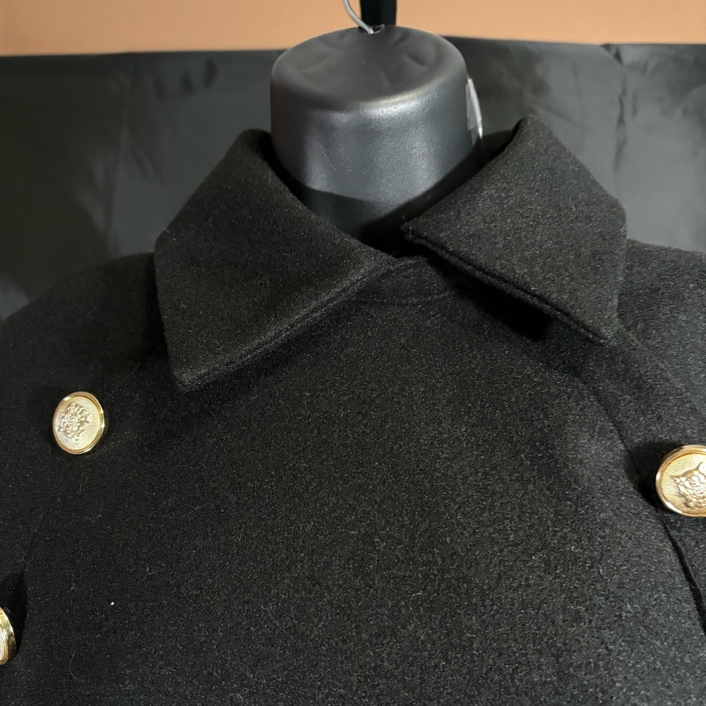 SHEIN Elegant Black Cape Coat with Gold Buttons SZ S - Picture 5 of 15